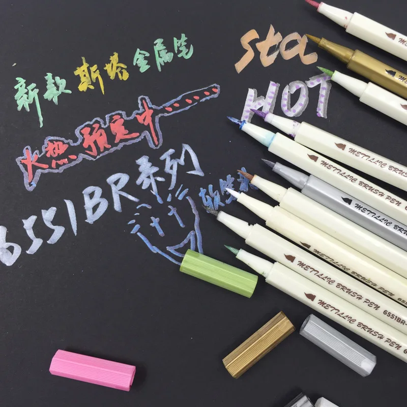 1pc Soft Brush Maker Pen Metal Paint Pen Graffiti Pen for DIY Scrapbook Journal Notebook Diary School Student Stationery Supply