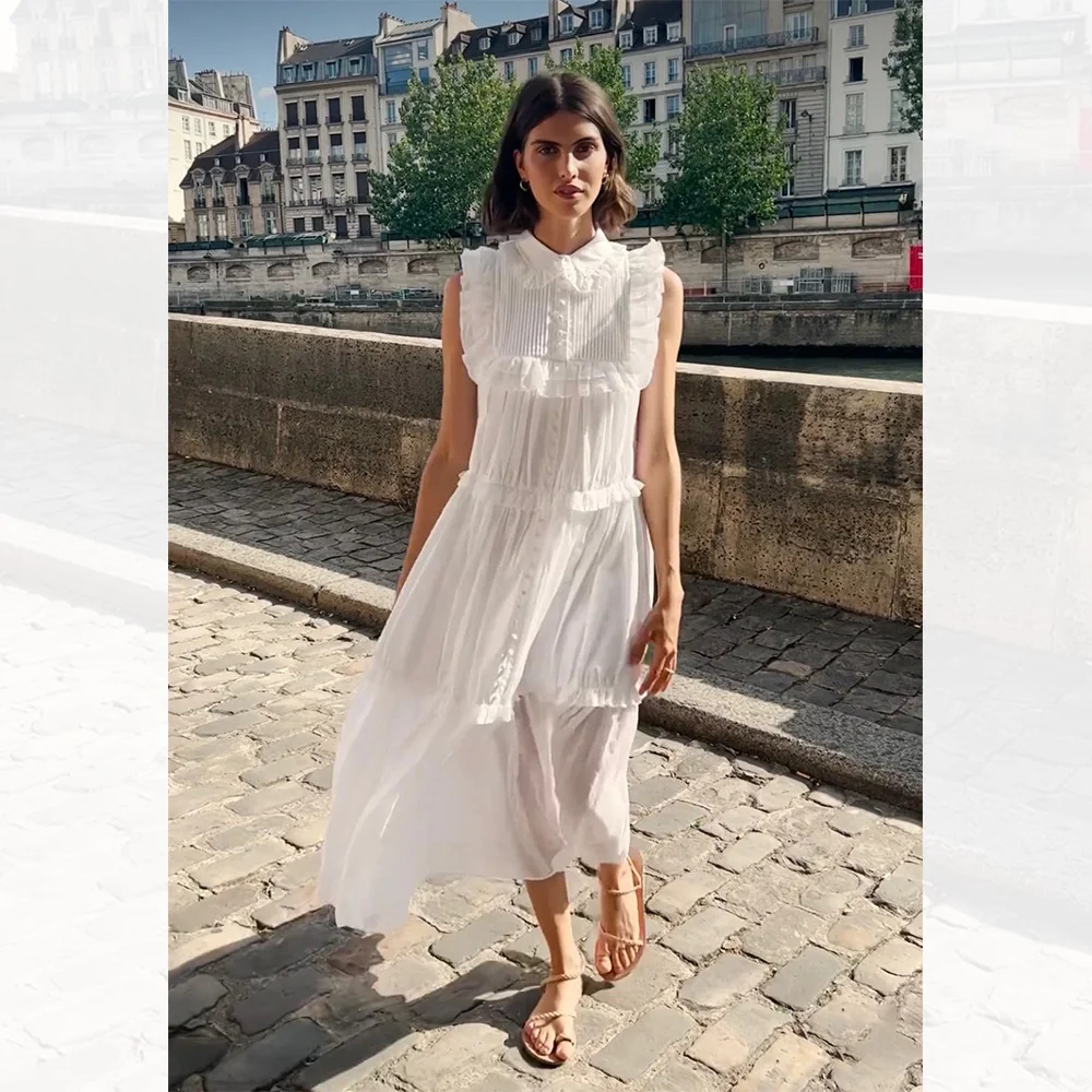 

2022 spring and summer new linen heavy stitching sleeveless vacation daily long dress dress female