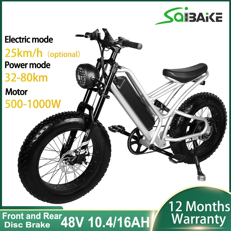 Electric Bike 48V 10AH 20*4.0 Inch Fat Tire Bike 1000W Motor 7 Speed Electric Bicycle Mountain Bike For Adult Motorcycle Bicycle