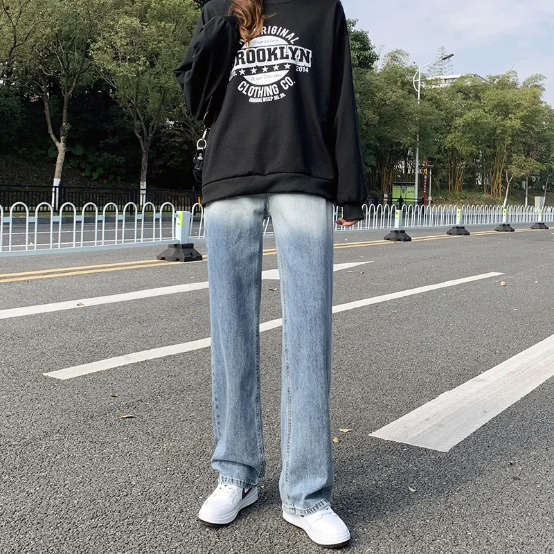 High Waist Straight Jeans 2022 New Fashion Trend Gradient Color Loose Thin Wide Leg Women'S Pants Spring And Summer Trousers