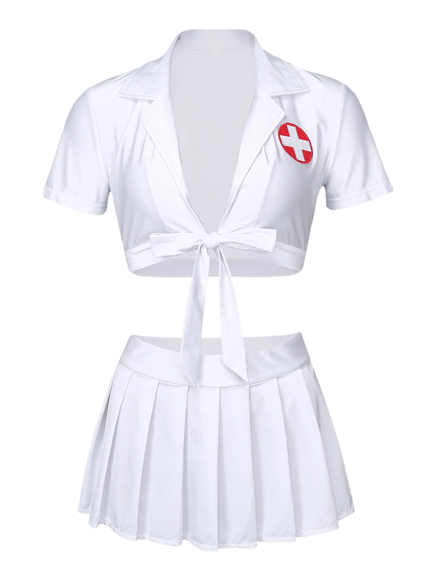 

Женское белье «медсестра» для косплея, женский короткий топ со шнуровкой, плиссированная Сексуальная мини-юбка, шляпа, костюм для косплея н...