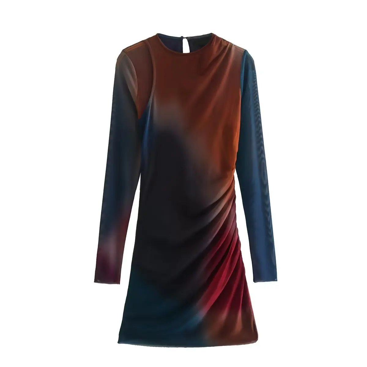 

NORPOJIN Printed Mesh Dresses Women 2022 Elegant Long Sleeves Mini Tight Dress Chic Lady Y2K Robe Female Women's Clothing