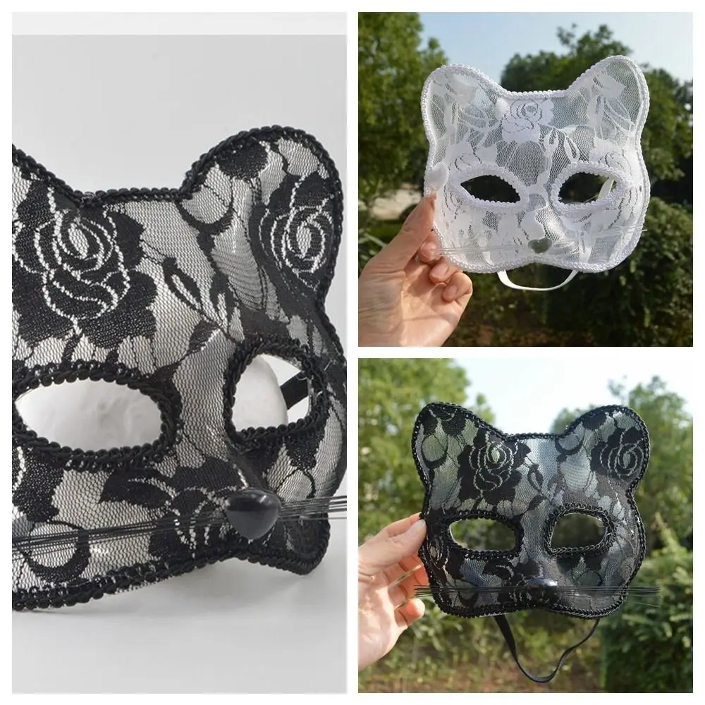 

Lace Face Cover Animal Cat Face Mask Toys Halloween Decoration for Female Women