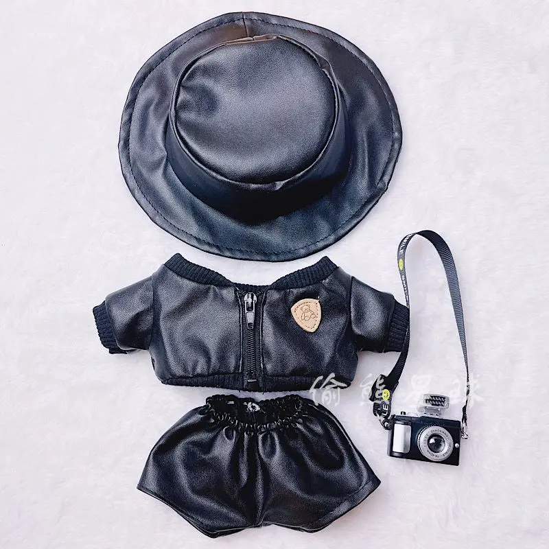 

20cm Plush Doll's Clothes Outfit Accessories for Idol Dolls Fashion Doll PU Leather Jacket Doll Hat Skirt Suit Clothing Gifts