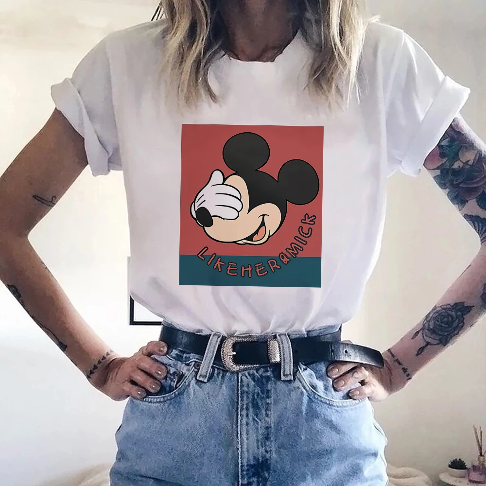 

Creativity Mickey Mouse Head Graphic Print Women T Shirt Disney High Quality White Summer New Short Sleeve Dropship Lady Top Tee