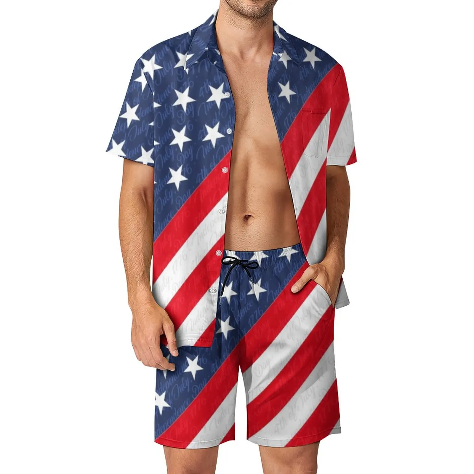 

USA Flag Men Sets 4th of July Independence Day Novelty Casual Shirt Set Short Sleeve Custom Shorts Summer Vacation Suit Big Size