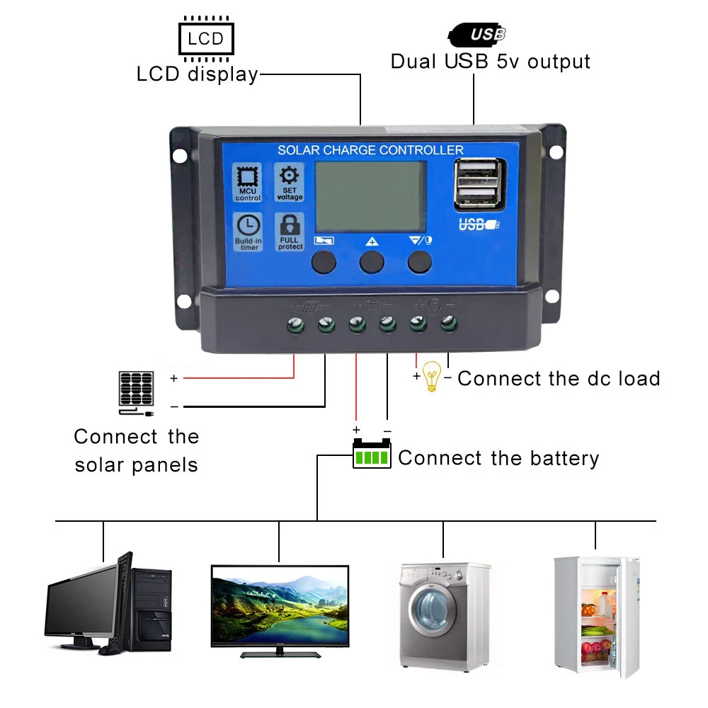 

Solar panel kit accessories 100w 200w 300w 12v lead acid battery solar panel controller 10A 20A 30A
