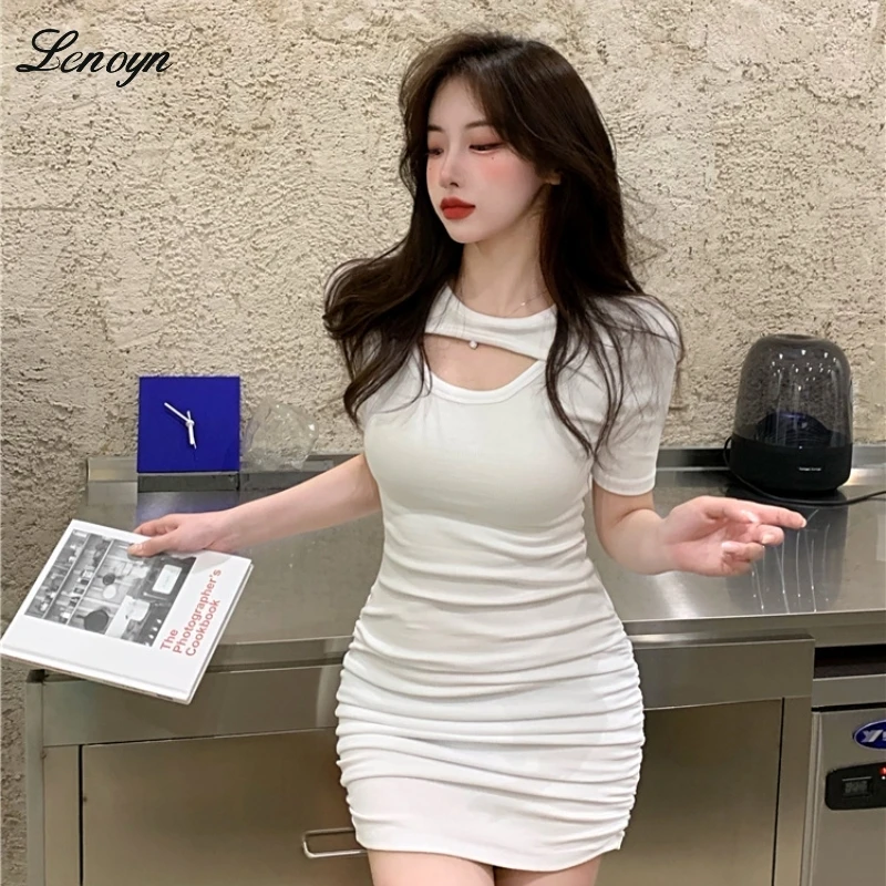 

Lenoyn Summer New Style Skirt Fake Two Piece Dress Women's Hollow Out Pure Desire Sexy Spicy Girl Tight Wrap Hip Short Skirt