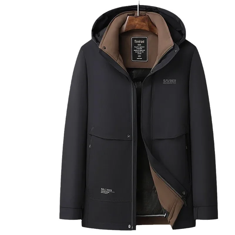 Мужская утолщенная зимняя теплая куртка со съемным внутренним капюшоном