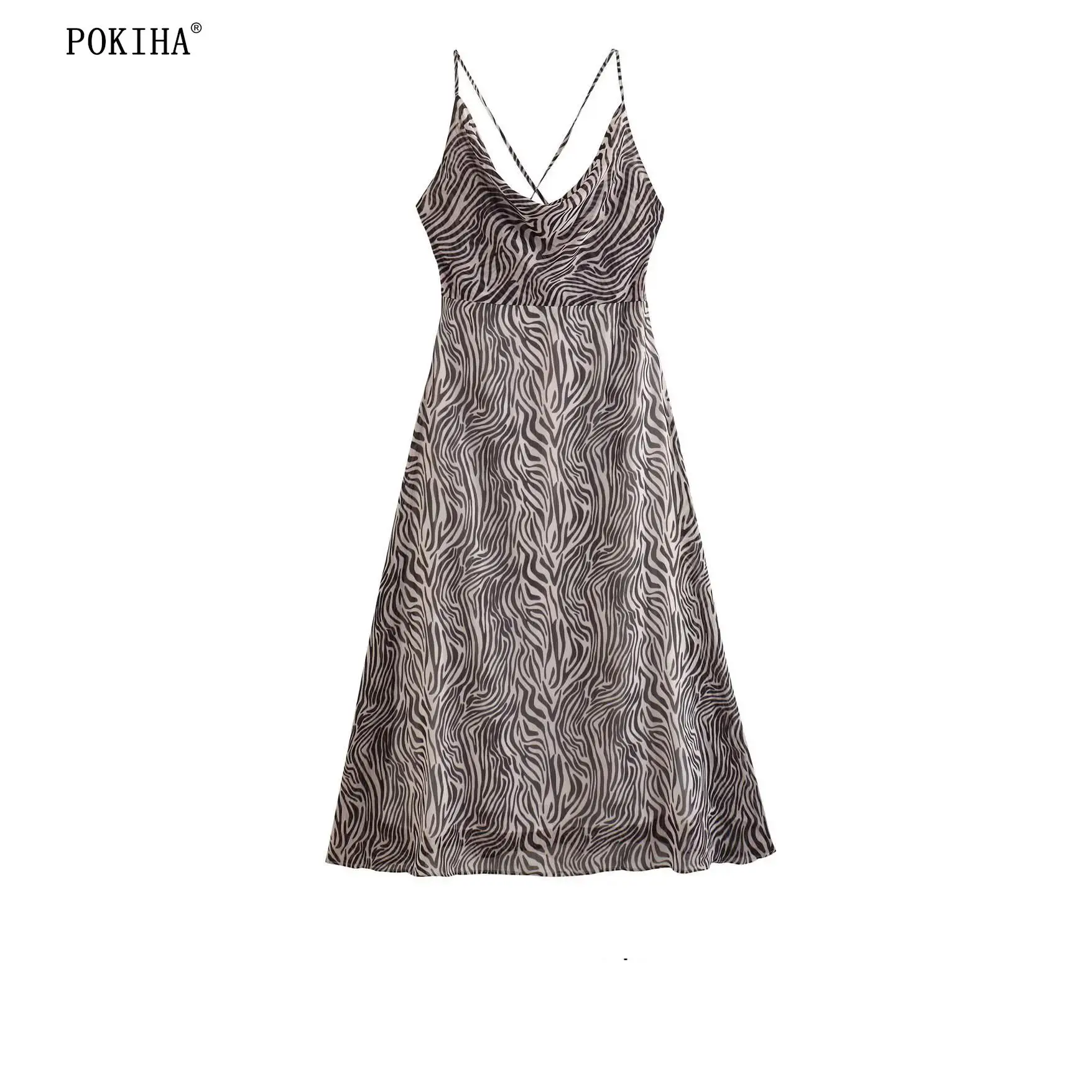 

Pokiha Summer Sexy Backless Straps Slip Mini Dress 2023 Women Fashion Zebra stripes Design Sleeveless Party Club Prom Slim Chic