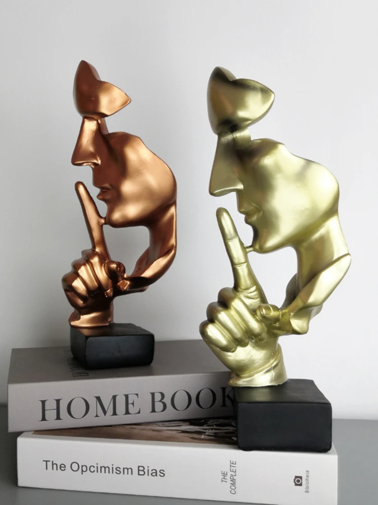 

Home Accessories Decor Silence Is Gold Statues Figurines Creative Home Office Desktop Abstract Silence Is Gold Sculpture Decor