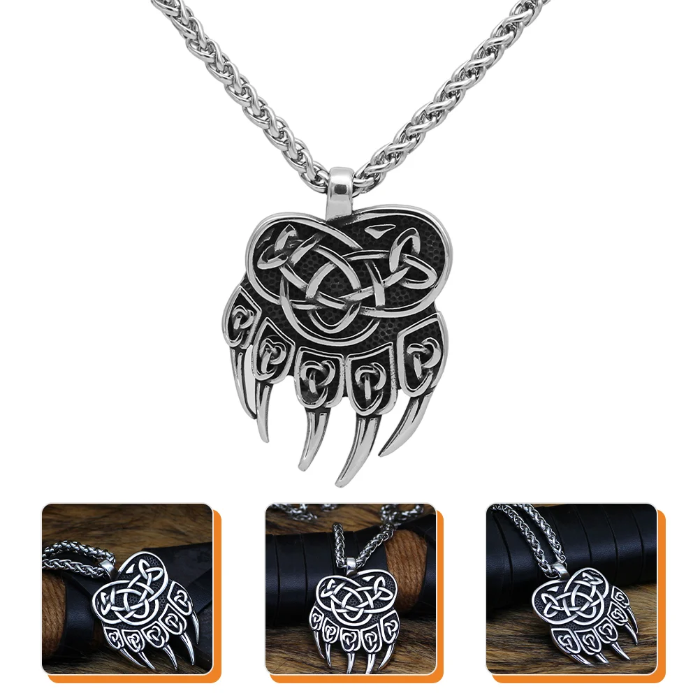 

Chain Necklace Men Viking Jewelry Charm Mens Stainless Steel Male Bear Claw Men's