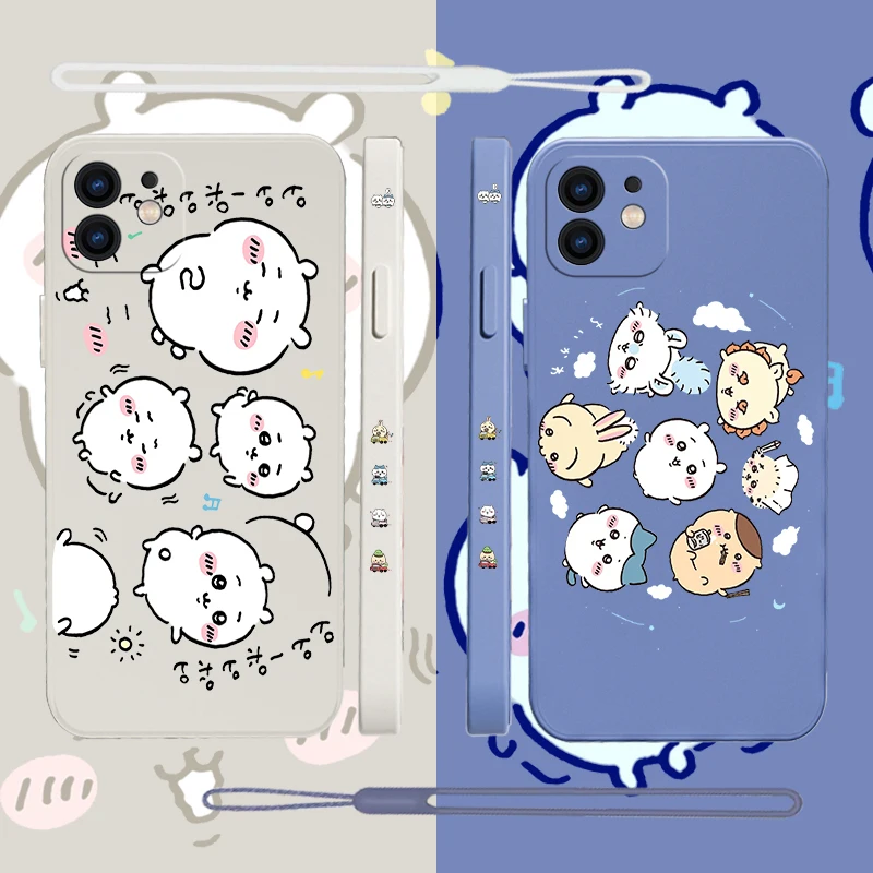 

Animation Cute Chiikawas Phone Case For iPhone 14 13 12 11 Pro Max Mini XR XS MAX SE20 8 Plus 6 6S Plus Cases with Hand Strap