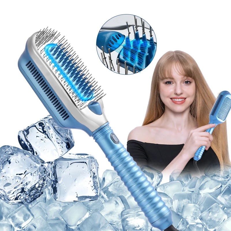 2022 New Ice Therapy Hair Straightener Professional Brush Anion Cool Flat Iron Cold Wind Comb Heatless Curler Brush Care H309