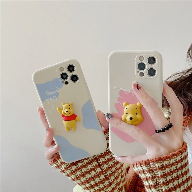 

BanDai WinnieThe Pooh 3D Cartoon Phone Cases For iPhone 11 Pro Max 12 XR XS MAX X 7/8Plus 2022 Couple Anti-drop Soft Cover Gift