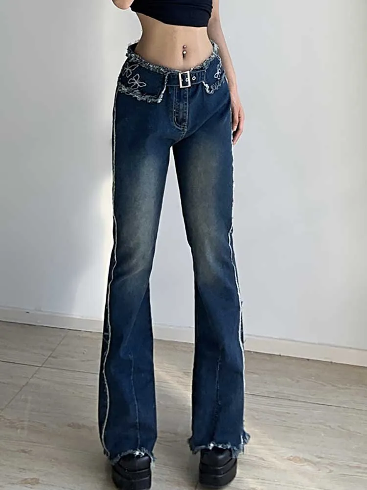 

Женские мешковатые джинсы, модная уличная одежда, прямые расклешенные женские брюки-карго Y2K, новые дизайнерские винтажные женские джинсы с низкой посадкой