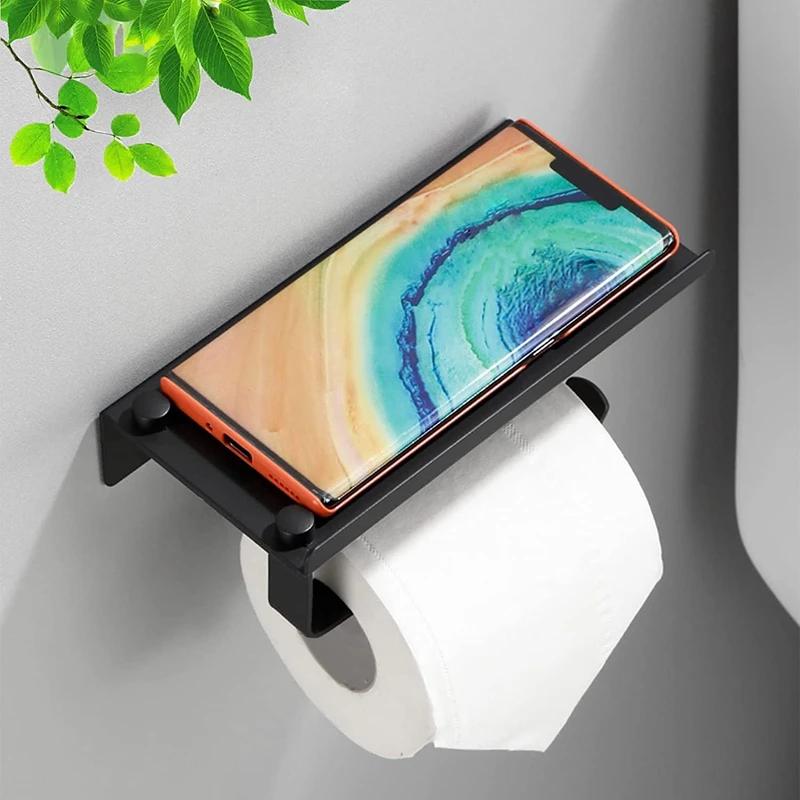 

Paper Towel Holder,Self Adhesive Or Drilling, Toilet Paper Holder Wall Mount With Shelf For Bathroom , Paper Roll Holder