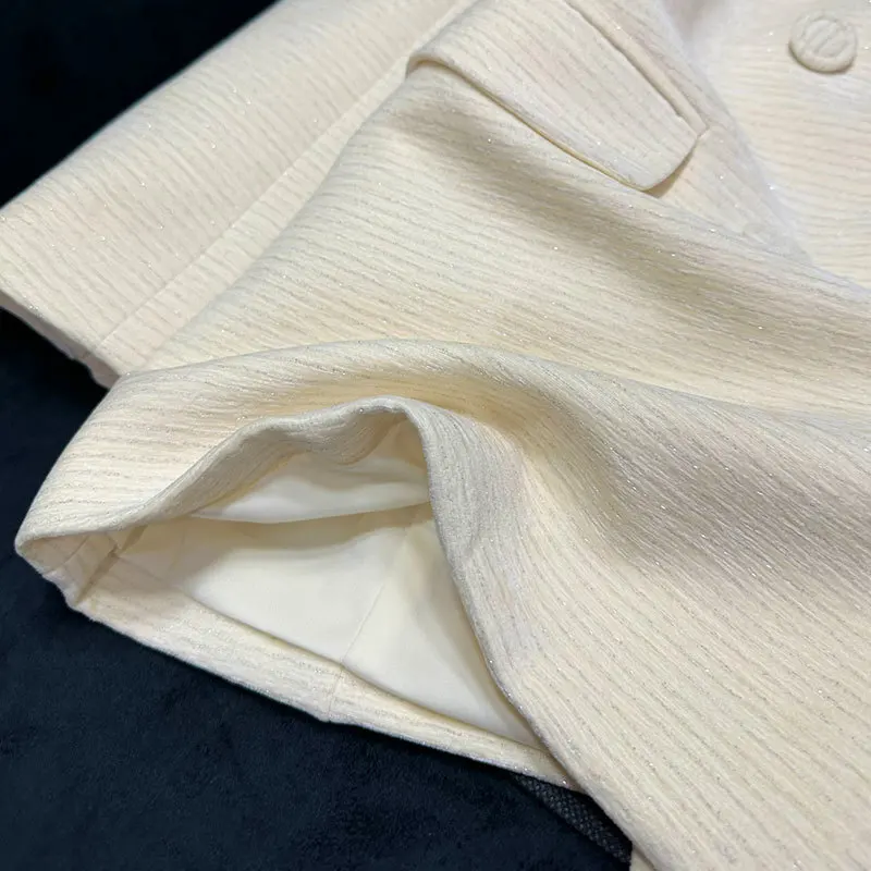 Женский бархатный офисный костюм двубортный подиумный блейзер с отложным