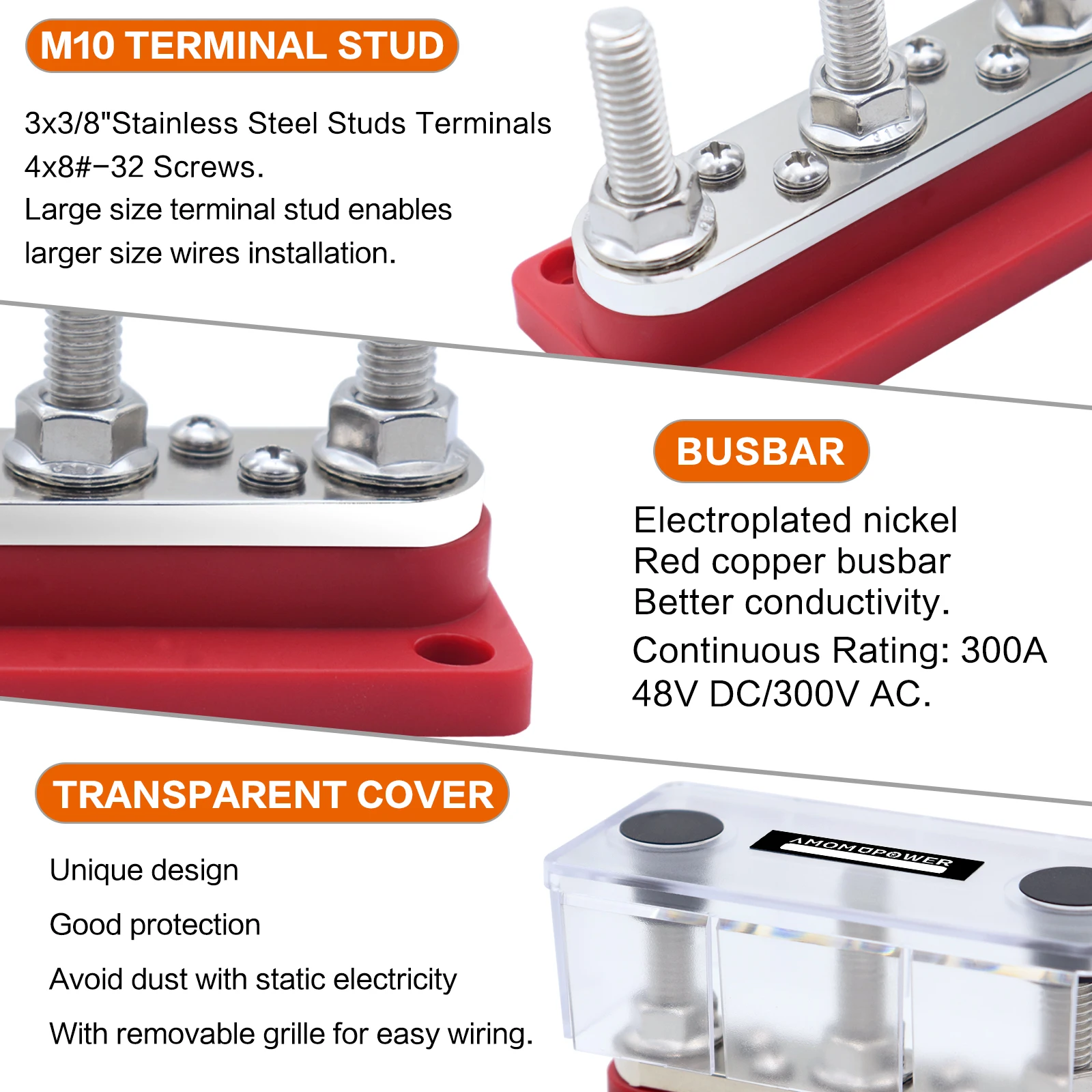 300A powerbar 3xterminal Stud 4x8 #-32 никелевые винты покрытый медный Электрический Стандартный