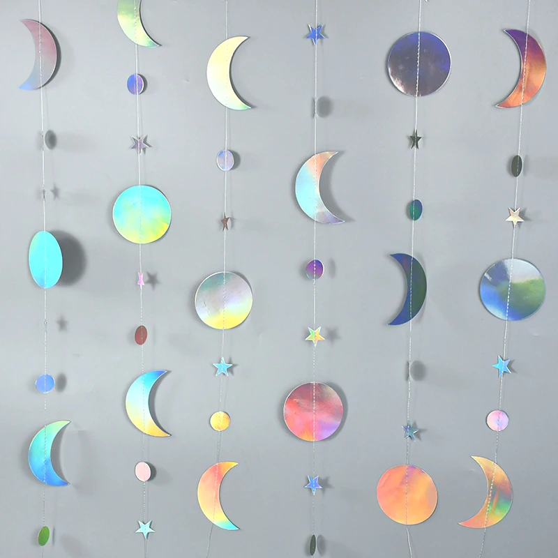 Laser Mirror Paper Star Round Garland Flash Banner Birthday Party Decoration Baby Shower Wedding Wall Hanging Decor DIY Supplies |