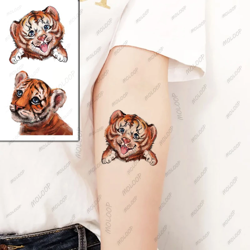 

Temporary Tattoo Stickers Lovely Cute Smiling Tiger Cat Animal for Women Men Kids Fake Tattoos Body Makeup Waterproof Art