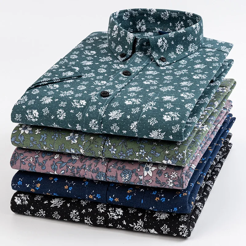 Summer floral men's shirt printing thin section young and middle-aged 100% cotton Hawaiian lapel fit men's short-sleeved shirt