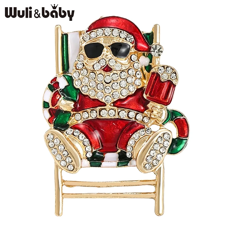 Фото Броши Wuli&baby Cool Christmas Father для женщин, унисекс, эмалевые, со стразами, с изображением Санта-Клауса, для новогодних вечеринок, подарки №1