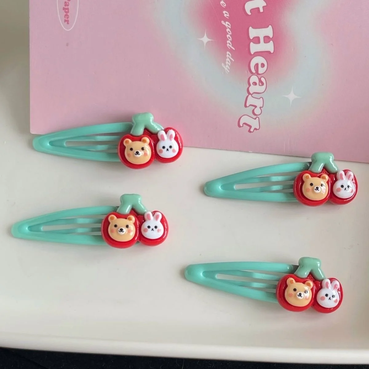 

2PC New Princess Cherry Rabbit Bear Girls Hairpins Children Headwear Hairgrip Cute Hair Clips Barrettes Hair Accessories