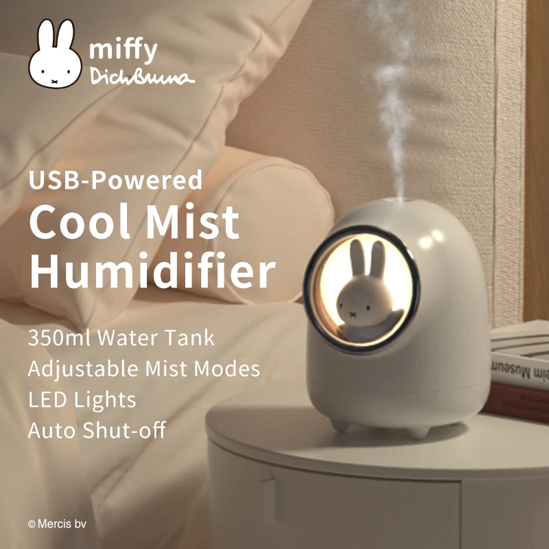 Miffy Humidifier Mini Household Small Moisturizing Air Purifier Cute Kawaii USB Cool Mist Humidifier Night Light  Atomizer Gifts