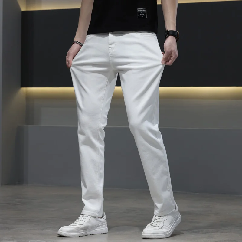 2022 Spring New Men's Straight Fit Pure White Jeans Fashion Casual Classic Elasticity Denim Trousers Male Brand Pants |