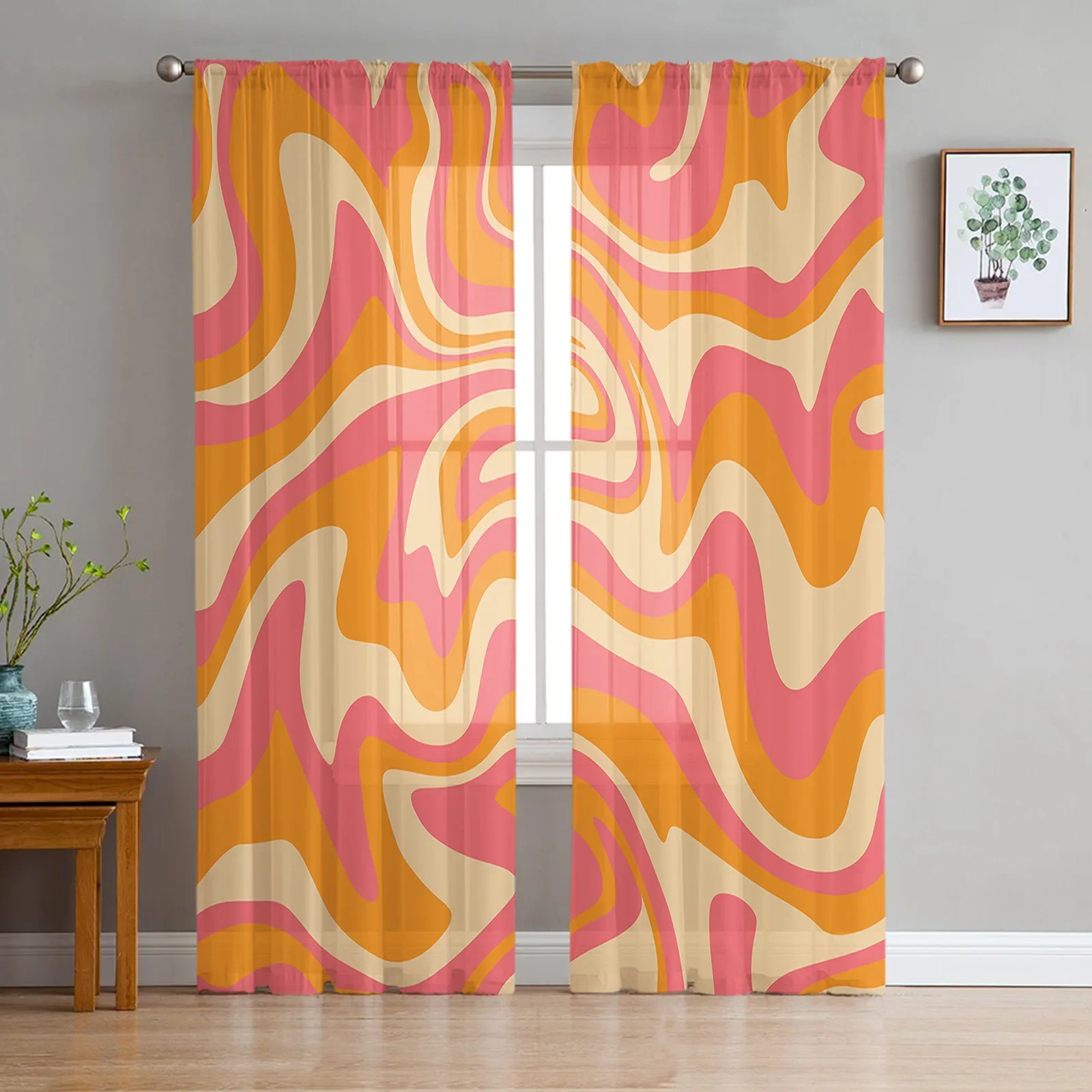 Оранжевая жидкая художественная абстрактная текстура прозрачные шторы для