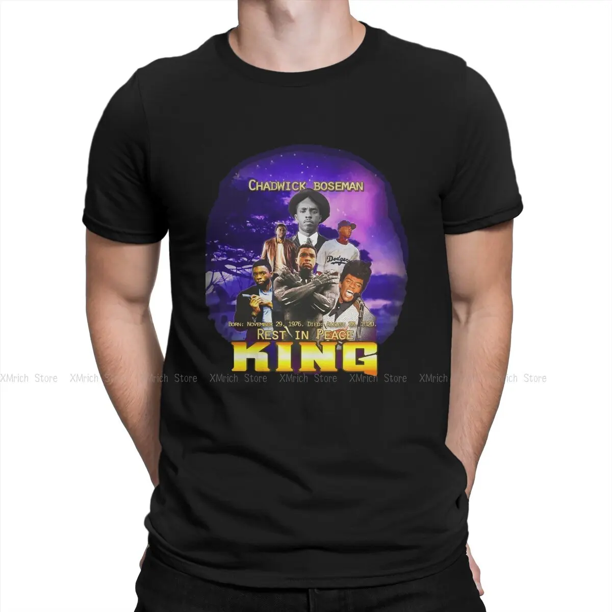 

Chadwick Boseman T Shirt for Men Pure Cotton Funny T-Shirt Round Neck Takeoff Rest In Peace Tees Short Sleeve Clothes Party