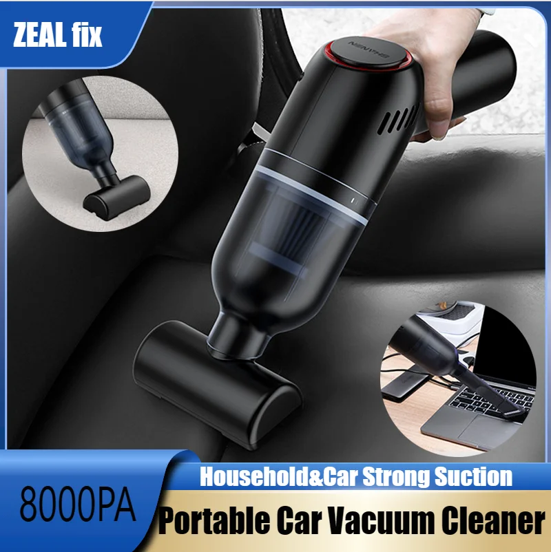 

ZEAL fix 8000pa 120W Portable Car Vacuum Cleaner Wireless Mini Handheld Cordless Small Household&Car Dual-use Strong Suction