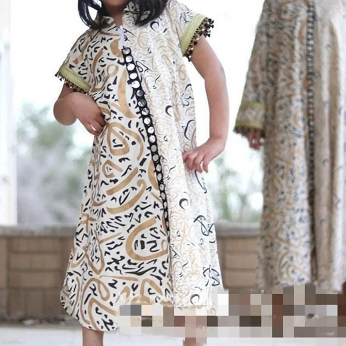 Мусульманская абайя, детское платье макси с принтом, детское летнее Свободное длинное платье для девочек, платья, кимоно, Юба, Рамадан, Средн...