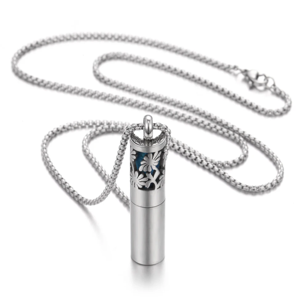 Цилиндр эфирное масло ароматерапия с парфюмом кулон ожерелье из титановой стали