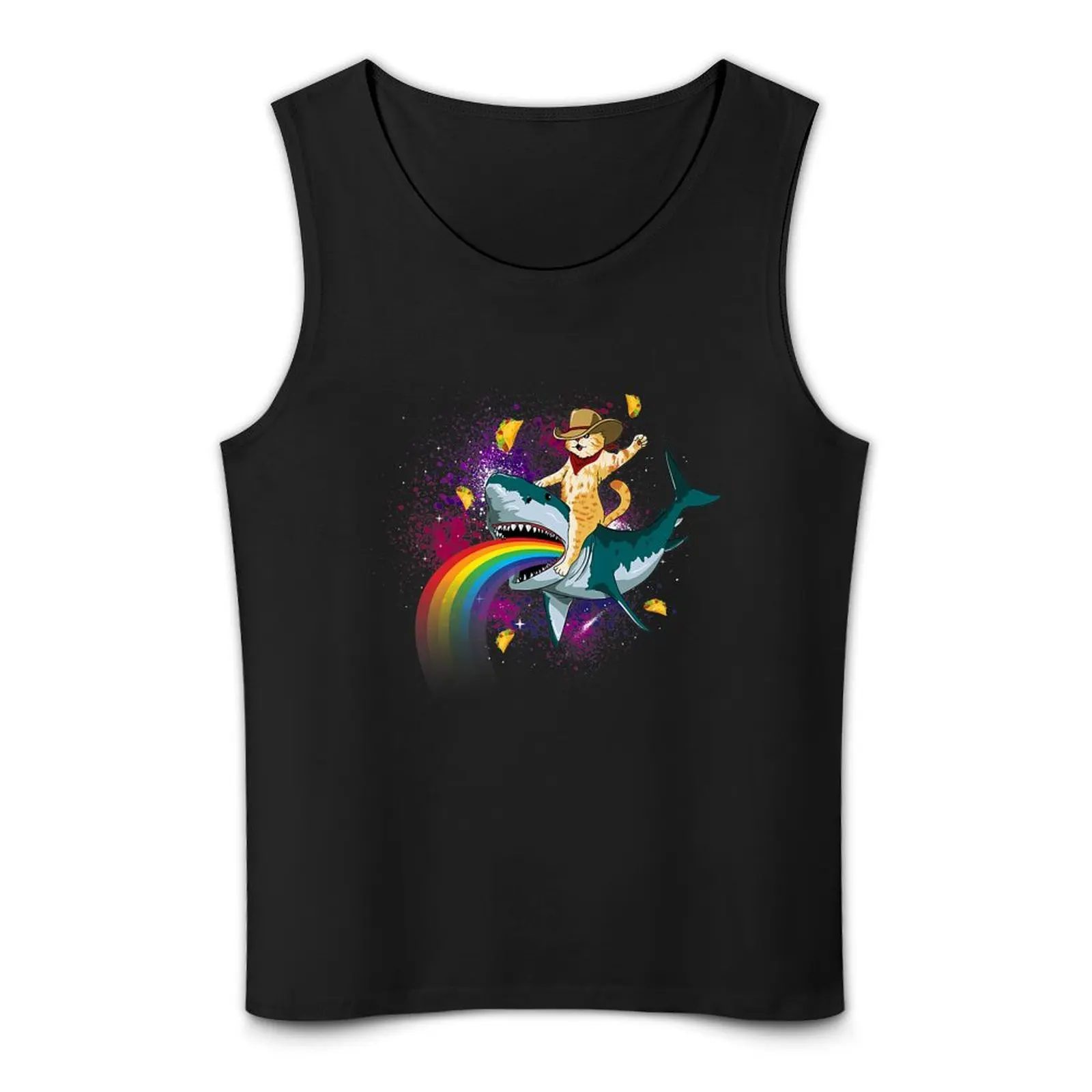 Западный ковбойский кот верхом на акуле в тако космическая радужная майка