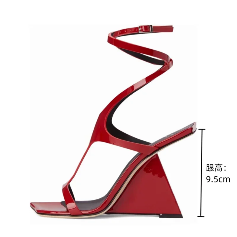 2023 Summer New Women's Wedge Sandals Sexy Lacquer Leather Shaped Heels Fashion Party Dress High Heel Sandals