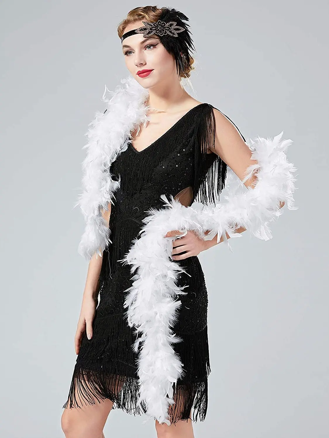

2Yards White 1920s style Feather Boa Shawl Scarf Thick for Crafts Wedding Dress Christmas Decoration 38g 60g 90g Plumes Boa