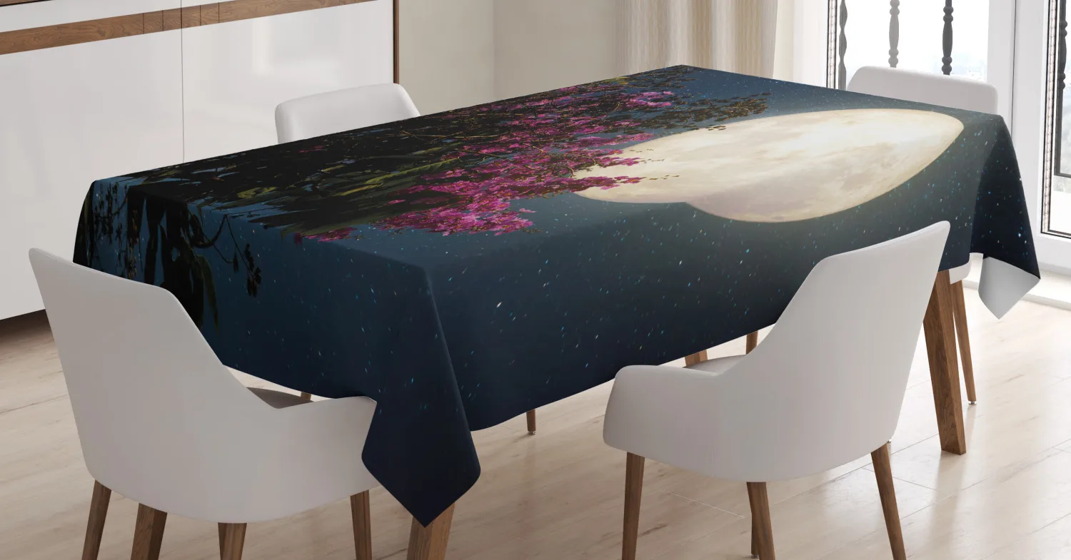 Скатерть в виде Луны вишневого цветка звезд от молочного пути тканевая скатерть