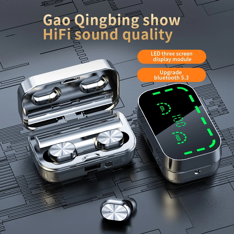 

TWS Bluetooth-наушники Водонепроницаемые 5.3 Беспроводные Hi-Fi стерео спортивные наушники зеркальный умный цифровой дисплей с микрофоном