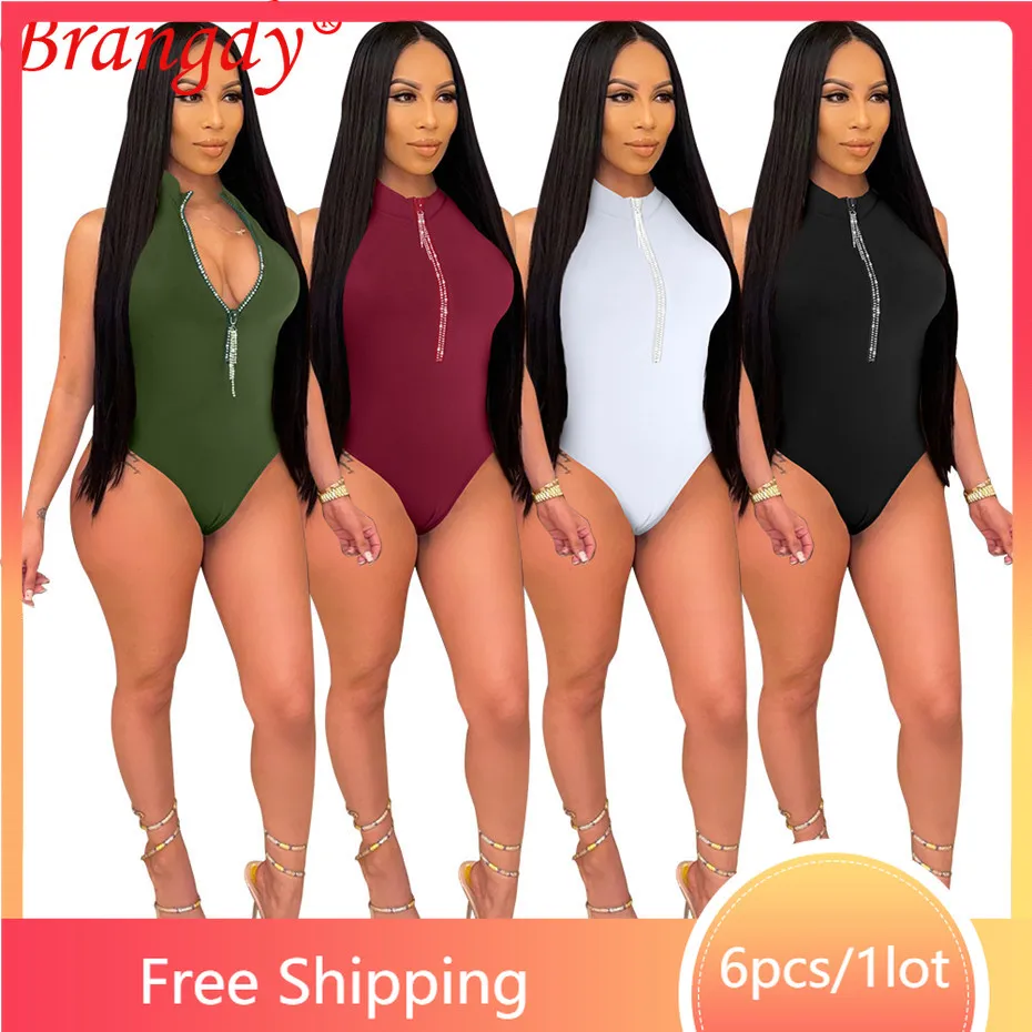 

Wholesale Items for Business Sexy Bodysuits Rompers for Women Fashion Zipper Solid Y2k Jumpsuit One Piece Jump Suit B8718