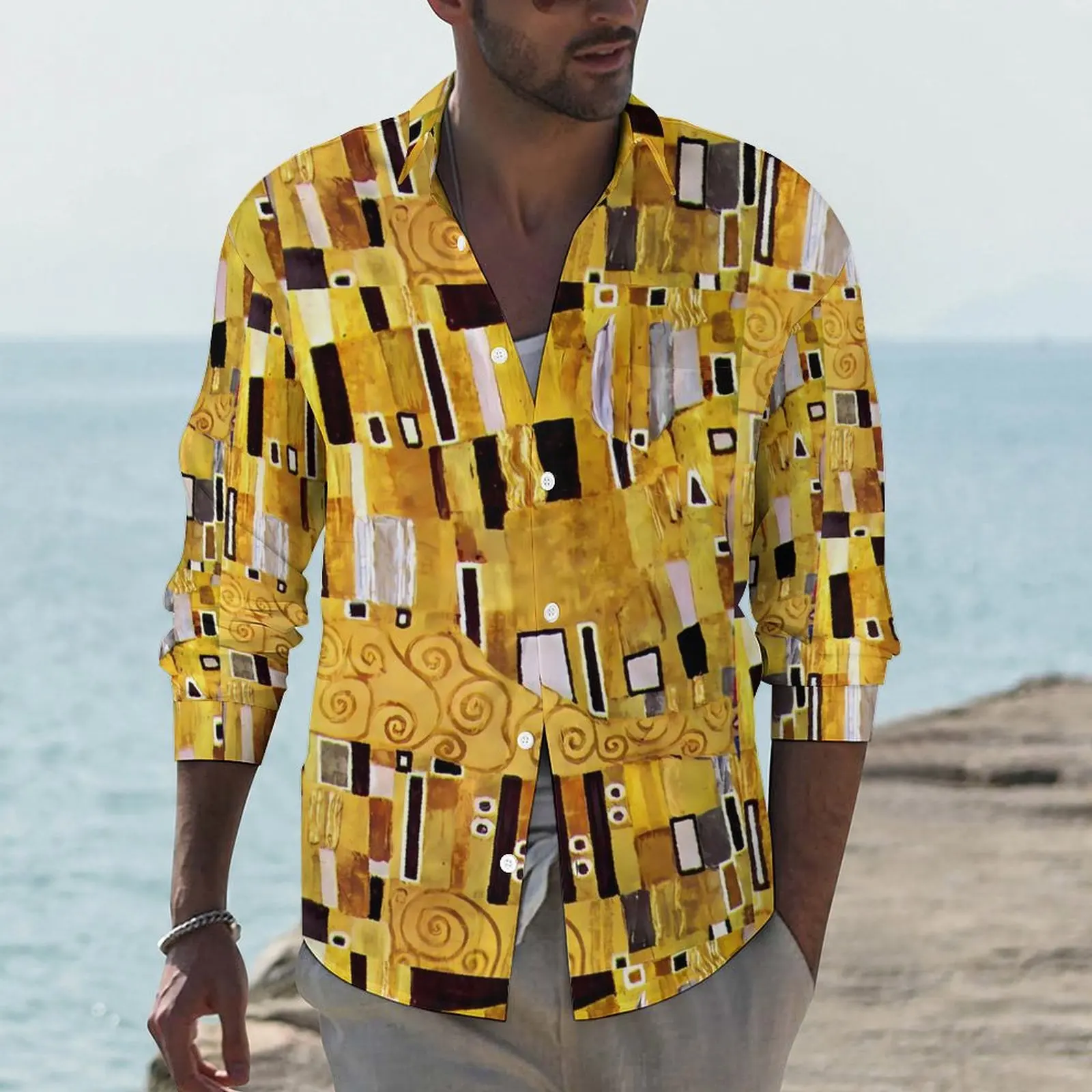 Художественная рубашка Gustav Klimt повседневные рубашки с рисунком поцелуев длинным