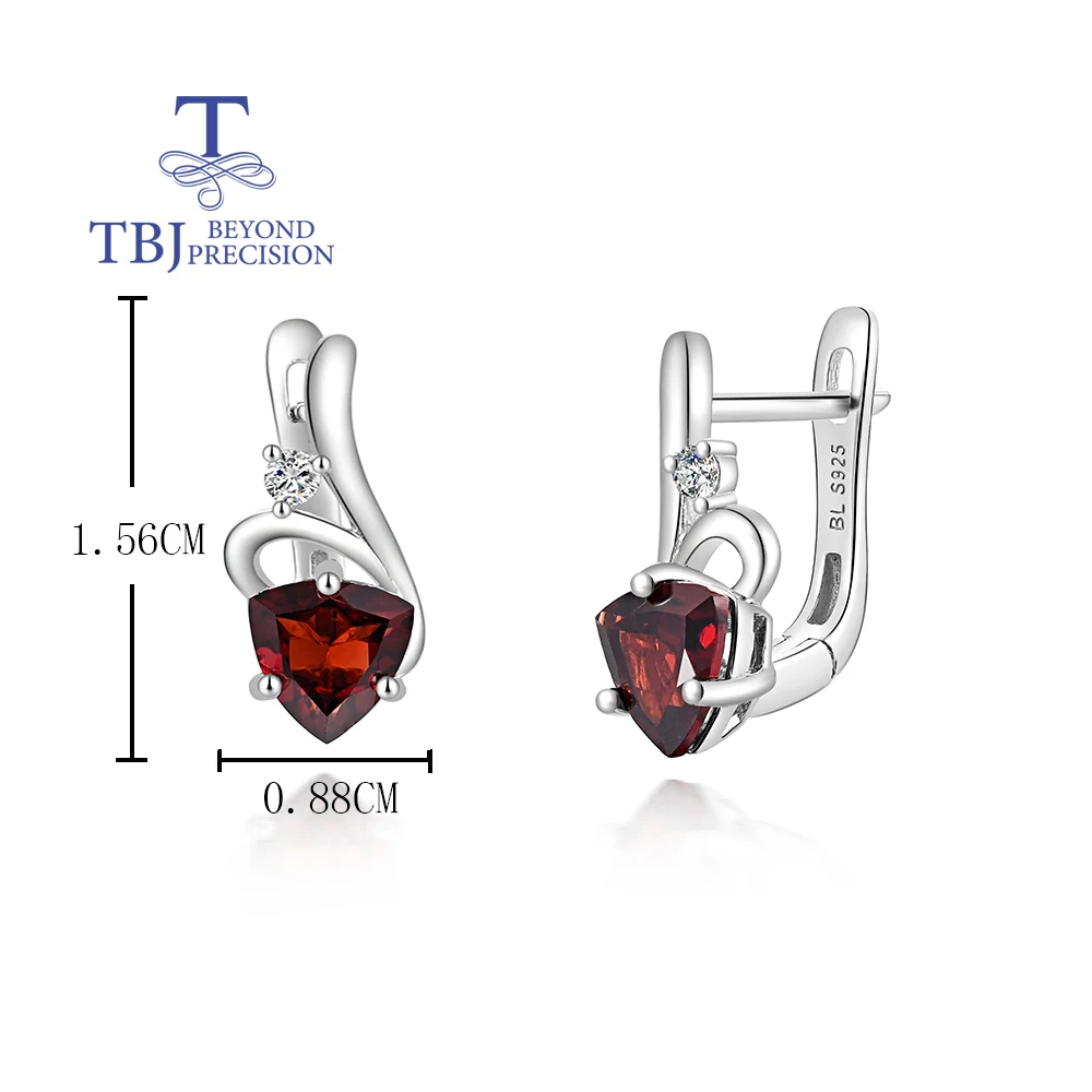 Pięknie zaprojektowane naturalne granaty trójkątne kolczyki z klejnotami S925 srebrne modne lekkie luksusowe prezenty urodzinowe dla kobiet i