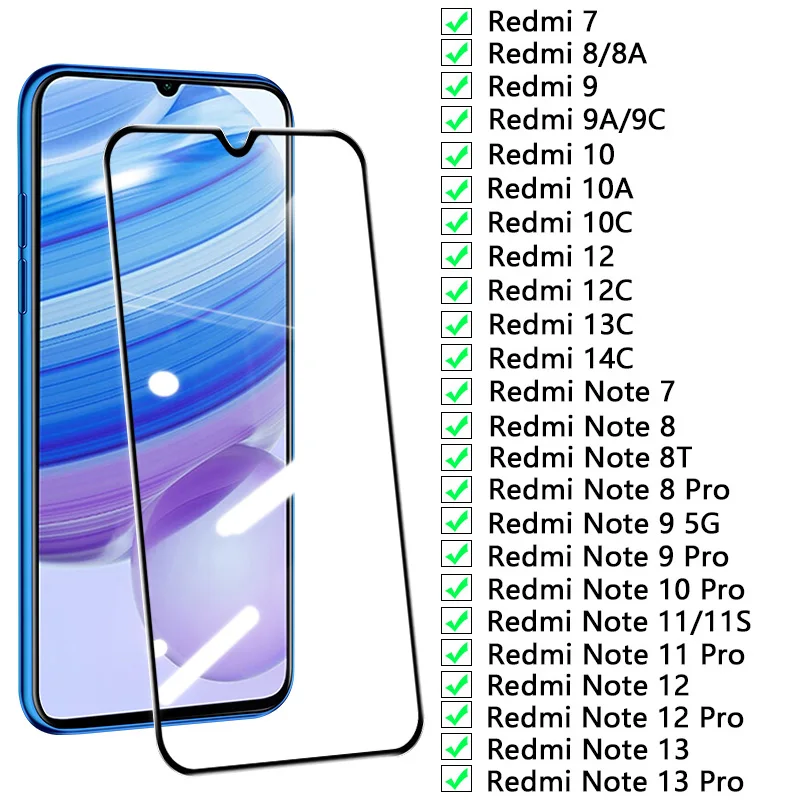 Фото 9D полное закаленное стекло для Xiaomi Redmi Note 7 8 8T 9 10 11 12 13 Защитная пленка для экрана Redmi 7 8 8A 9 9A 9C 10C 10A 12C 13C 14C №1