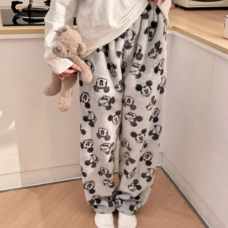 Плюшевые домашние брюки с Микки теплые коралловые бархатные Hello Kitty повседневные