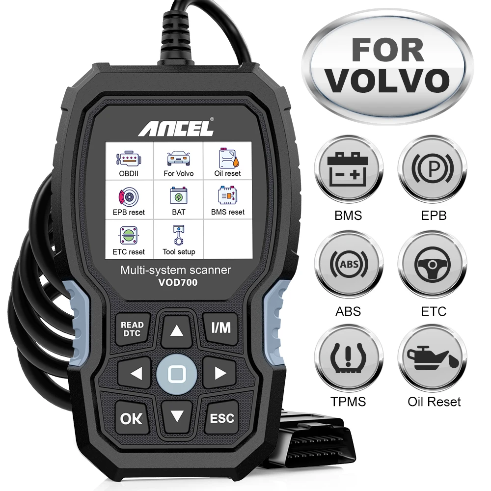 

ANCEL VOD700 OBD2 Scanner for Volvo OBD2 Scanner All System Car Code Reader Diagnostic Scan Tool ABS Oil BMS EPB TPMS DPF Reset