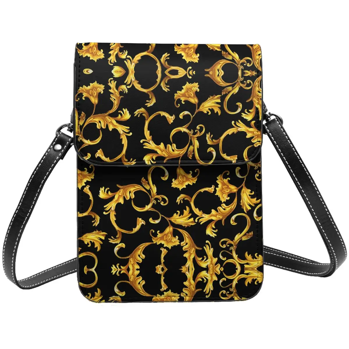 

Роскошный кошелек для мобильного телефона с золотым барочным принтом, кожаная женская модная мини-сумка на плечо, портативная кожаная фотосумка