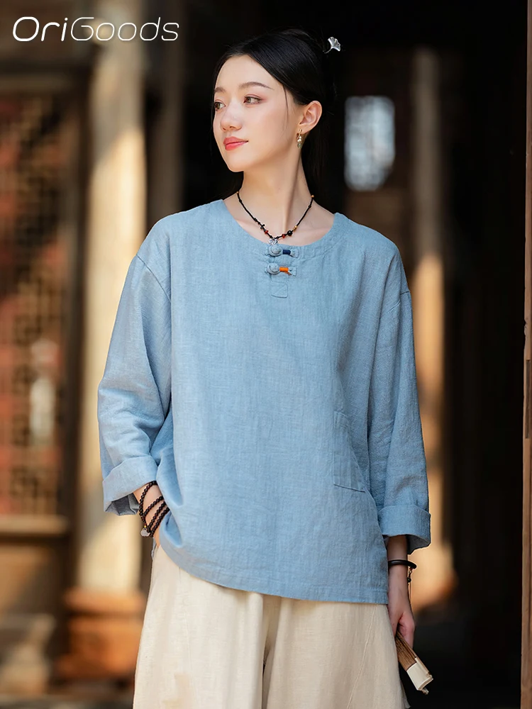 Оригинальная Женская ткань рами топ на весну и осень винтажная одежда в