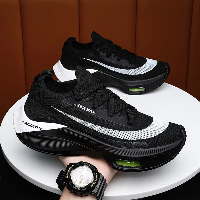 Unisex Fashion Men's Shoe Lace-up Round Head Air Cushioned Running Shoe Women's Training Race Breathable Running Shoe Size 36-46