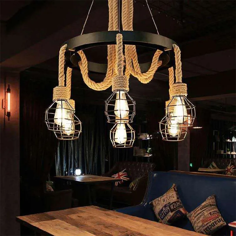 

Industrial Retro Hemp Rope Pendant Lamp Creative Personality Restaurant Bar Clothes Pendant Lamp Hemp Rope Grenade